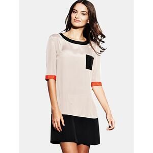 Ted Baker Fonty Beige Black Colorblock Short Sleeve Shift Mini Dress Size 4